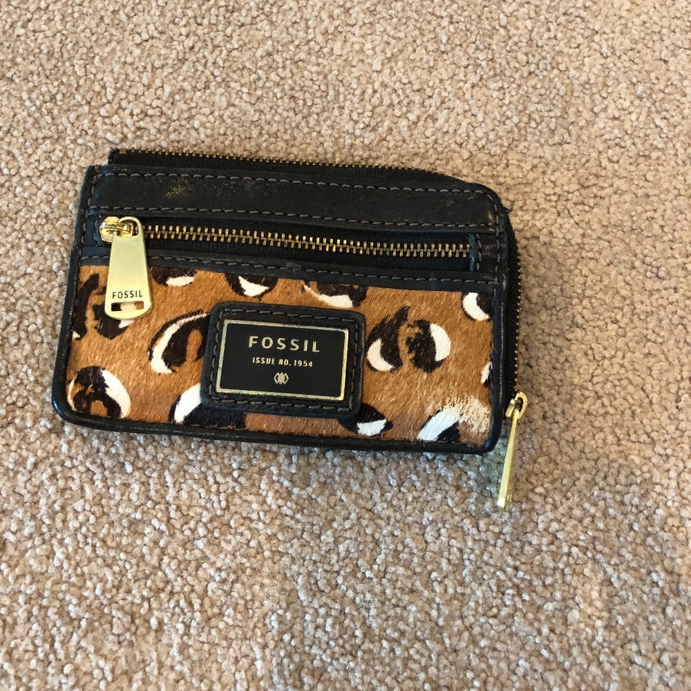 Fossil Coin Purse Cheetah Leopard Black Brown